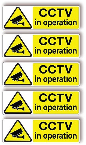 5 Pcs CCTV in Operation Sign Sticker - 15 x 5 cm Premium Self Adhesive, UV Resistant, Waterproof, and Durable CCTV Sign