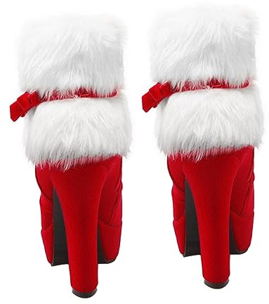 GALPADA Chaussures de Noël Bas en Fausse Fourrure Chaussures Plateforme de Noël pour Femmes Talons pour Femmes Bottines Fermeture Éclair à Lacets Femmes Talons Hauts Mlle Daim - Bottes Mode
