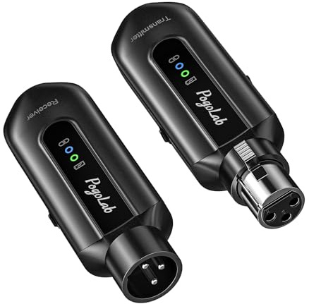 POGOLAB Wireless Microphone Transmitter Receiver 2.4Ghz, Wireless XLR Microphone System, Rechargeable Mic Adapter for Audio Mixer, Dynamic Mic, 48V Phantom Power for Condenser Mic