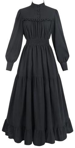 Fiamll Robe vintage médiévale pour femme - Manches longues - Col montant - Robe de cocktail gothique - Robe de soirée élégante - Robe décontractée