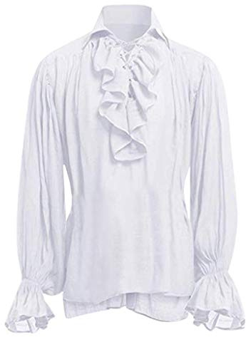 Mittelalter Hemd Herren Langarm -Rüschenhemd Herren Weiß Piratenhemd Regular Fit Traditioneller Renaissance Retro Hemden Pirat Langarmhemd Männer Karneval Viking Kostüm Steampunk Cosplay Tops