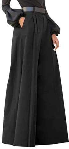 Vuncio Pantalon Palazzo Femme Jambe Large Elegant Confortable Pantalon Ample Femme Fluide Taille Haute Grande Taille Pantalon Femme Habillée Léger Classique Casual Soirée Mariage Fête (Noir, 3XL)