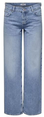 ONLY Jean à Jambe Large ONLBRENDA Taille Basse Straight Fit Jeans Light Medium Blue Denim S 30 Light Medium Blue Denim S / L30