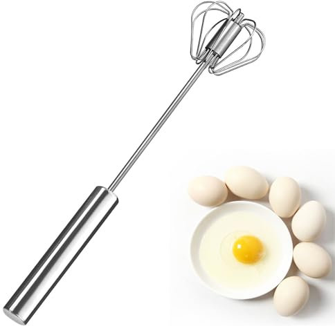 Egg Whisk Stainless Steel Hand Push Rotary Whisk Blender, Semi Automatic Blender Mixer Egg Beater Milk Frother Kitchen Tool for Cooking, Whisking, Blending, Beating, Stirring (10 inch)