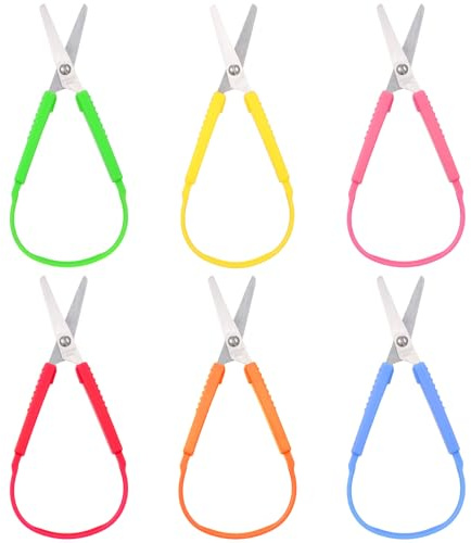 6 PCS Mini Loop Scissors, Adaptive Design Scissors Colorful Grip Scissor Right and Lefty Support, Squeeze Easy Grip Loop Scissor for Kids Schools Special Need