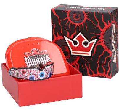 BUDDHA FIGHT WEAR Protezione dentale Premium per adulti e bambini +12 anni per tutti gli sport da contatto, inclusi rugby, MMA, kickboxing, judo, hockey e boxe (Rosso-Bianco)