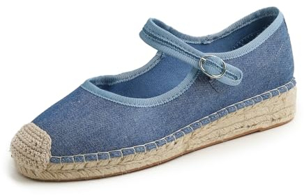 Feversole Womens Wedge Sandals，Espadrillas con Zeppa da Sandali Donna Cuneo Mary Jane in tela di jeans e iuta 38