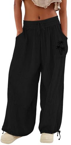 Chanpning Damen Hose Leinen Pumphose Haremshose Wickelhose Bequeme Sporthose Für Frauen Schlaghose Hippie Baggy Hosen Sport Straight Bein Hose Flower Freizeithose Ballonhose Pluderhose Jogginghose