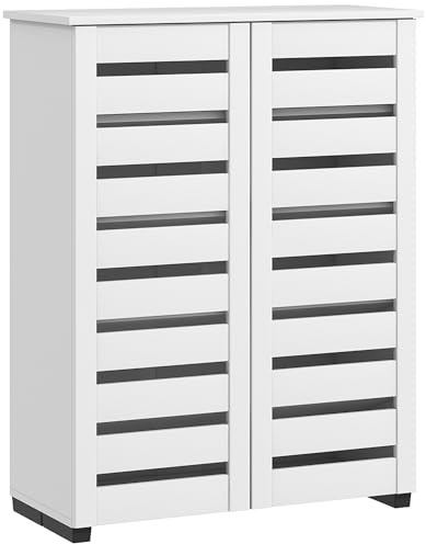 HOMCOM Mobile Scarpiera a 5 Livelli con Ante a Doghe 76x33x98 cm Bianco