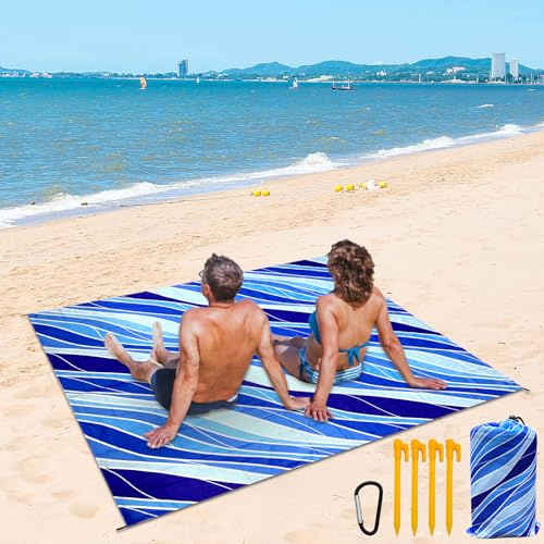 XiLayNeen Alfombra de Playa 210 X 200 cm,Estera de Playa Plegable con 4 Clavos Fijos, Picnic Blanket,Manta Picnic Impermeable