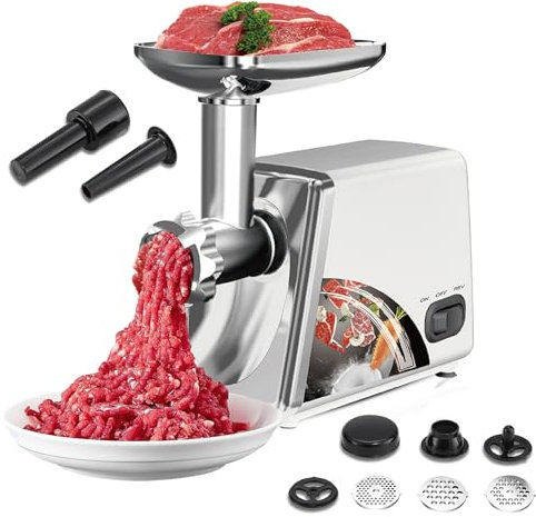 Picadora de carne eléctrica con 3 placas abrasivas, de acero inoxidable y Kubbe, Picadora eléctrica 3 en 1, Picadora de carne para verduras Salchichas, 1,3 kg / Min Picadora de carne eléctrica