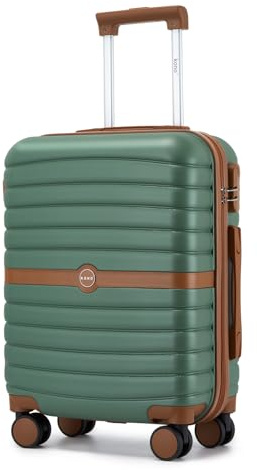 Kono Valise Cabine Rigide Valise de Voyage ABS+PC Petite Valise avec 4 roulettes et Serrure 55x40x20 cm 36L Trolley de Voyage, Vert/Marron