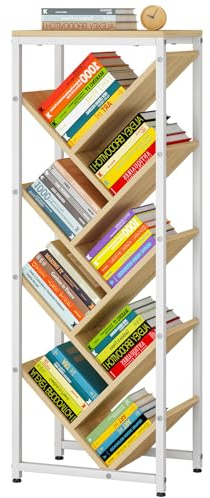 IBUYKE Bibliothèque d'arbre à 9 Niveaux, Bibliothèque en Bois, Présentoir Étroit pour Livres/CD/Films,Cadre en Métal, Étagère sur Pied pour Chambre, Salon, Bureau à Domicile, Naturel TBC002N