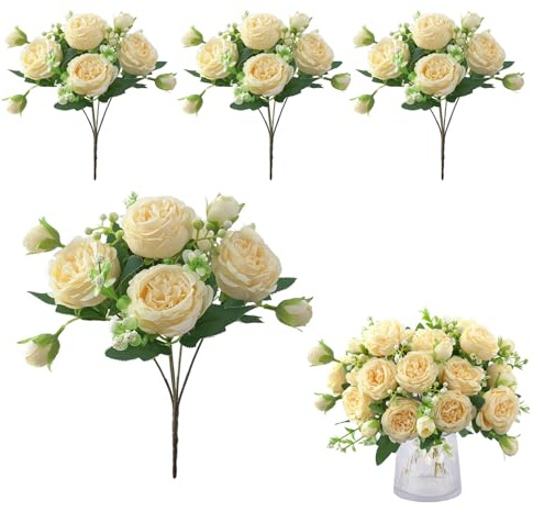SMYJDMM Peony Artificial Flowers, 4 Pcs Silk Peonies Bouquets | Realistic Flower Arrangements for Table Centerpiece Wedding Garden Kitchen Party Home Decoration