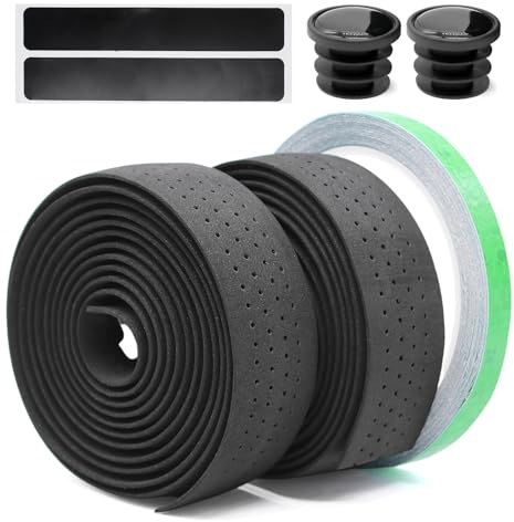 Piuluvor® Lenkerband Rennrad, 2 Rollen Fahrrad Lenkerband Selbstklebend Rutschfest Stoßdämpfend Griffband mit Lenkerstopfen für Rennrad Gravel Urban Cycling (200 × 3 cm)