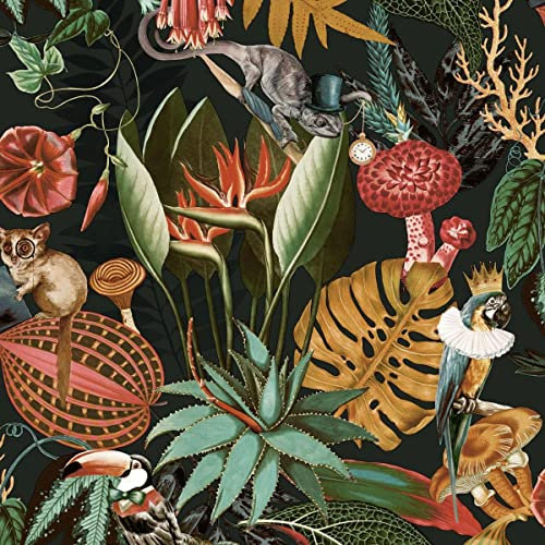 Wonderland Tropical Animal Wallpaper Black Holden 91193