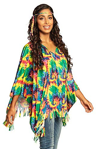 Boland 83886 - Poncho Hippie mit Stirnband, Einheitsgröße für Erwachsene, Kostüm, Flower Power, Peace, Überwurf, Mottoparty, Karneval