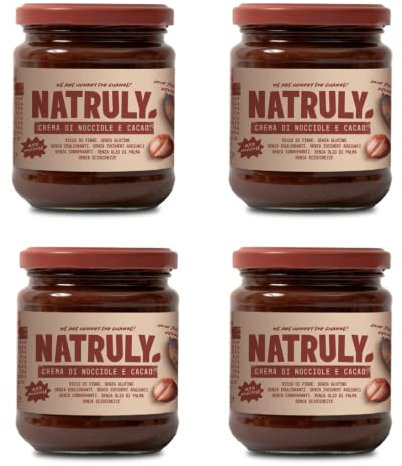 NATRULY Crema de Avellanas y Cacao Sin Azúcar y Sin Edulcorantes, con Fibra de Achicoria, 43% Avellana