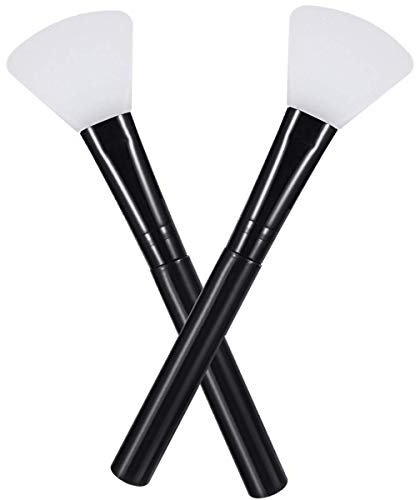 Face Mask Brush Silicone 2PCS Flexible Facial Mud Applicator, Hairless Moisturizers Tools, Wood Handle for Clay, Charcoal Mixed Masks