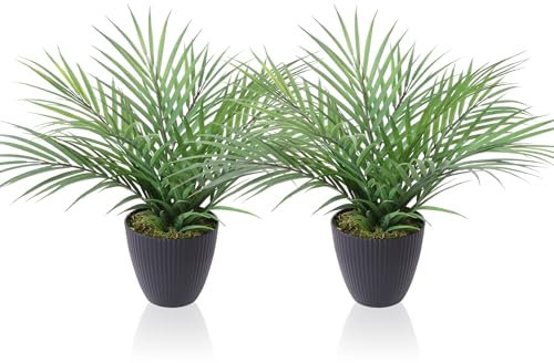 CROSOFMI Artificial Plants Areca Palm 35cm Fake Tropical Tree Faux Plants for Indoors and Outdoors Artificial Foliage and Plastic Pot for Party Office Home House Decorations (2 PACK)