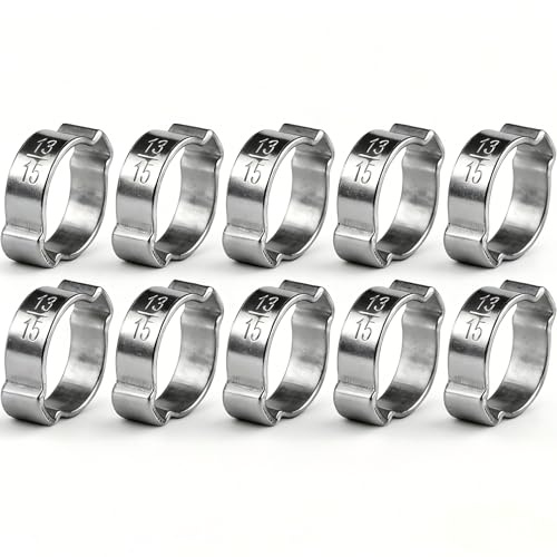 Ouitble Fascette Stringitubo 10 PCS 13-15 mm Fascette Stringitubo a Due Orecchie, Fascetta Stringitubo a Doppio Orecchio in Acciaio Inossidabile Zincato per Tubo Benzina Fule