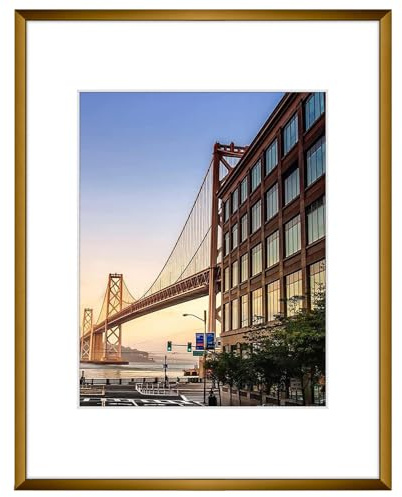 Frametory, 11x14 Aluminum Picture Frame - 11 x 14 Bronze Frame with Removable Mat for 8 x 10 Photo - 14 by 11 Durable Metal Frame with Real Glass - Sawtooth Hanger for Easy Wall Display - 1 Pack