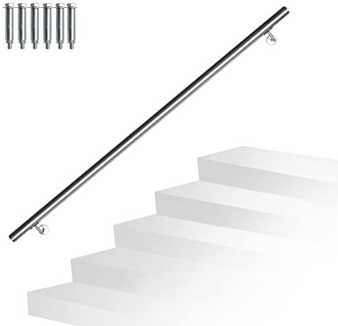 Randaco Rampe Escalier, Main courante acier inoxydable Rampe d'escalier rambarde pour l'intérieur et l'extérieur avec support mural et embouts, 140cm