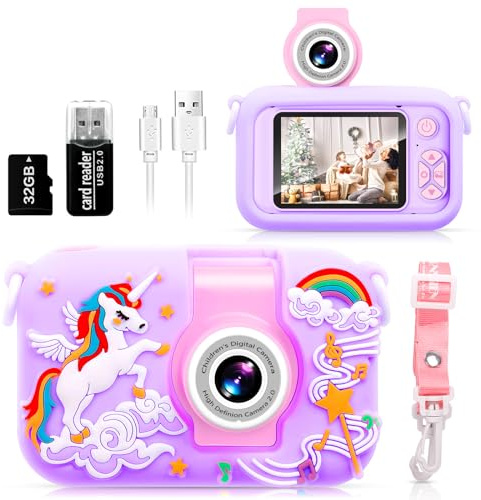 ARNSSIEN Kids Camera Toy for 3 4 5 6 7 8 9 10 11 12 year old Girls/Boys,Kids Digital Camera for Toddler with 180°Flip Lens&2.4in IPS Screen,Birthday Festival Present Toy for Girls/Boys,32 GB Card,X101