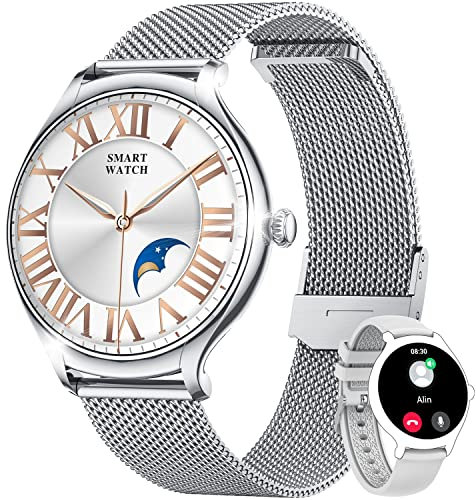 Reloj Inteligente Mujer con Llamadas Smartwatch: Relojes Inteligentes Mujer con Pulsometro Oxímetro Cuenta Pasos Pulsera Actividad 1.39 Redondo Pantalla Completa Smart Watch para iPhone Android