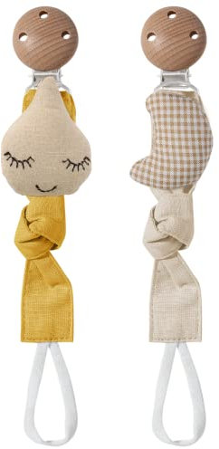 PomeloBaby Schnullerband Baby Schnullerkette Stoff - 2 Stück stillvolle und praktische Schnullerketten für Babys - Mädchen und Jungen Nuckelkette zur Geburt Taufe Babyparty