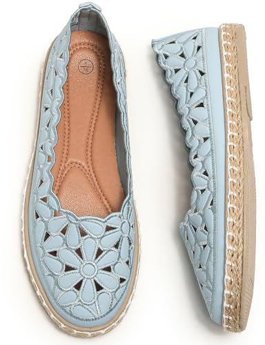 HEAWISH Women’s Ballet Flat Daisy Round Toe Dress Shoes Casual Slip On Rope Loafer(Blue, US8)