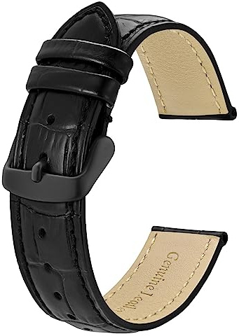 BISONSTRAP Watch Straps 20mm, Alligator Embossed Leather Watch Bands, Black with Black Buckle