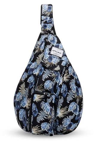 HAWEE Sport bröstväska, resor, slingväska, crossbody-axelväska, ledig multifunktionell ryggsäck för unisex, män, kvinnor, tonåringar, arbete, studie, klättring, vandring, löpning, Blå löv, L