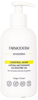 FARMODERM ACNE CONTROL Nettoyant au Soufre - Peau Grasse et Anti-impuretés - Anti Boutons et Points Noirs sur visage, nez, dos, corps - Soin pour peaux à tendance acnéique - 300ml Avec pompe doseuse