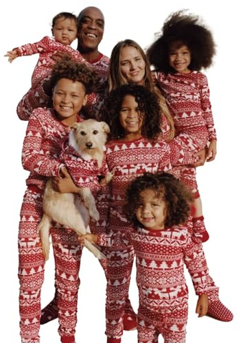 Puimentiua Christmas Matching Family Pyjamas Christmas Pajamas for Family Long Christmas Pyjamas Set Soft Christmas Cloth Cute Cartoon Holiday Sleepwear,01,Mom M