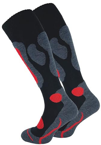 Cotton Prime 2 Paar Skisocken für Damen & Herren - Warme Ski Socken, Thermo Winterstrümpfe mit Polsterung, Kniestrümpfe, Skistrümpfe für Winter, Snowboarding, marine/rot, Gr. 43-46