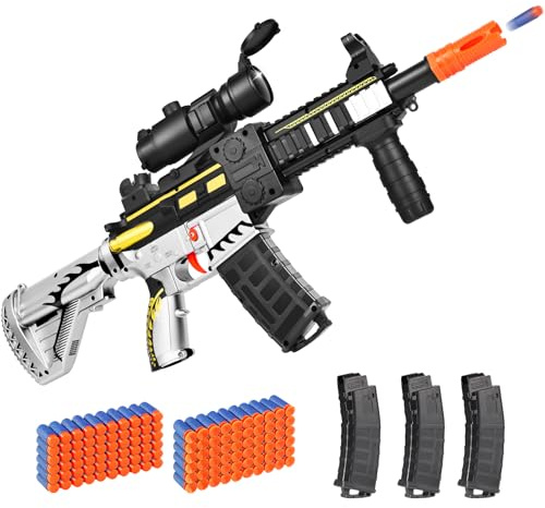 Realistic Toy for Nerf Guns Dart - Electric Sniper Rifle with Scope 120 Soft Bullets 3 Magazine, Automatic Foam Blaster for Boy Age 8-12 Years Old, Indoor Outdoor Present for Adult Kid Holiday