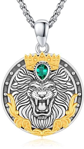 Cadena de león para hombres de plata de ley 925 medallón vikingo colgante noruego joyas góticas leones rey tótem animales hombres falda masculina