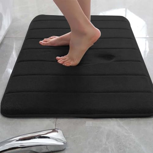Rr tianshi Badematte, rutschfest, extra weich, saugfähig, schnell trocknend, Memory-Schaum, Bodenmatte, Fußmatte (70 x 120 cm, Schwarz)