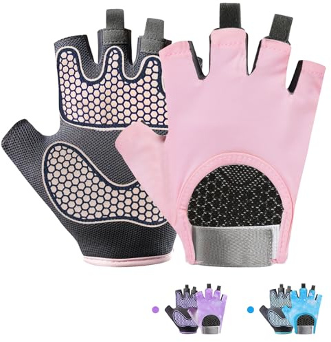 CubePlug Gants de cyclisme antidérapants demi-doigts - Paume rembourrée pour enfants unisexes - Idéal pour l'équitation, le VTT, le sport, la randonnée, l'escalade et la gym (rose Sakura, taille S)