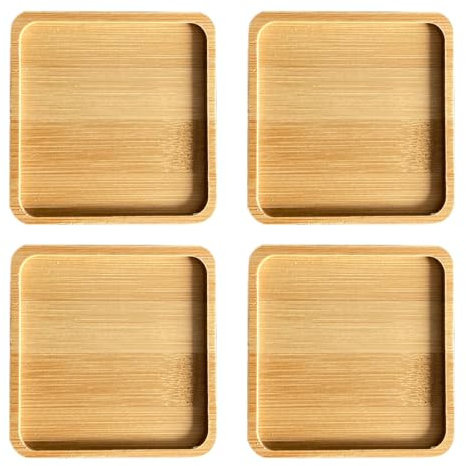 MAEXUS® Holzuntersetzer 9cm【4 StüCk】 Bambus Tablett Quadratisch Serviertablett Klein, DIY Handgefertigte Mosaik-Holzuntersetzer Untersetzer Holz für Mosaiksteine, Bambus Untersetzer