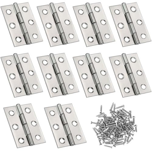 10Pcs Ball Bearing Butt Hinges, Small Hinges for Cupboard Doors, Wood, Drawer, Closet, Gate, Windows (31mm × 44mm) with 60 Screws