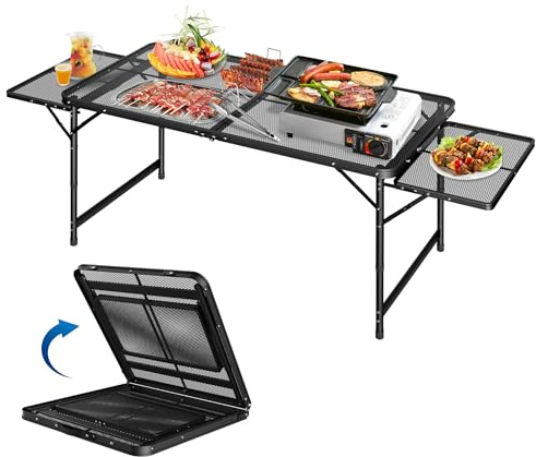 NAIZY Table de camping pliable 120 x 60 x 55 cm - 3 niveaux réglables en hauteur - Table à tapisser extensible avec pieds antidérapants - Avec poignée