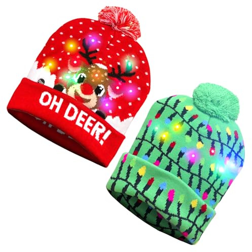 Sprinlot Gorro De Navidad Led, 2pcs Gorro De Punto Navideño, Sombrero De Navidad Iluminado Para Las Fiestas De Navidad