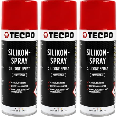 TECPO Lot de 3 sprays de silicone, 400 ml, lubrifiant, pour la protection, l'entretien et la lubrification du métal, du plastique, du caoutchouc et du bois