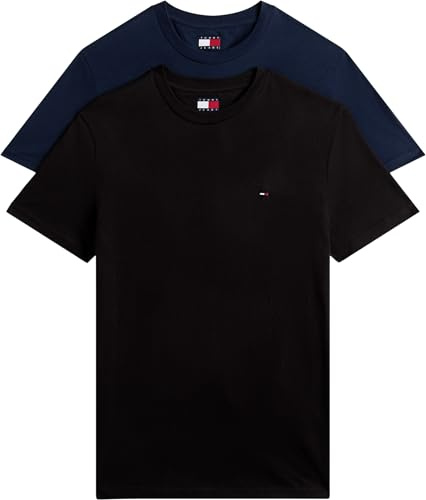 Tommy Jeans T-Shirts Manches Courtes Lot de 2 Homme Xslim Jersey en Coton, Multicolore (Black/Dark Night Navy), L