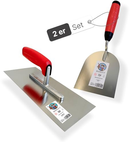 WERKFIT Profi Glättekelle Set inkl. 100mm Gipserspachtel - Rostfreie Glättspachtel aus Edelstahl -Ergonomische Putzspachtel mit Softgriff (Glättekelle Set 100mm)