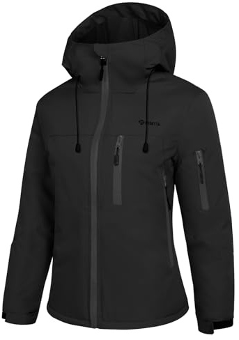 GEMYSE Chaqueta para Mujer de Esquí y Montaña Abrigo de Invierno Impermeable con Capucha y Dobladillo Ajustables Cálido y Antiviento para Nieve(Negro,XL)