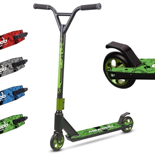 MEE GOO Pro Freestyle Trottinette freestyle avec roulement à billes ABEC-10 en alliage léger avec roue en alliage d'aluminium, cadre jusqu'à 100 kg pour avancés et débutants, skatepark (vert)