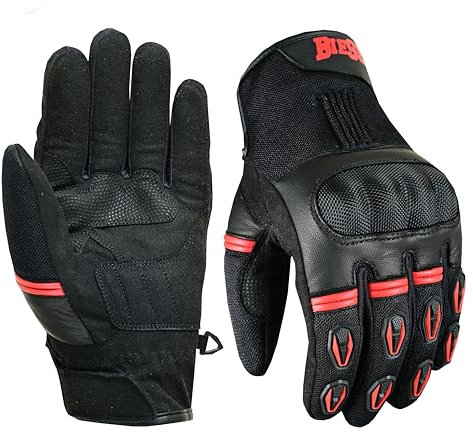 BI ESSE Damen Motorradhandschuhe-Sommer Atmungsaktive Motorradhandschuhe mit Knöchelschutz, Touchscreen,rutschfest,Handschuhe für Roller,Radfahren,Touren,Off-Road,Sicheres Fahren (Schwarz Rot, XS)